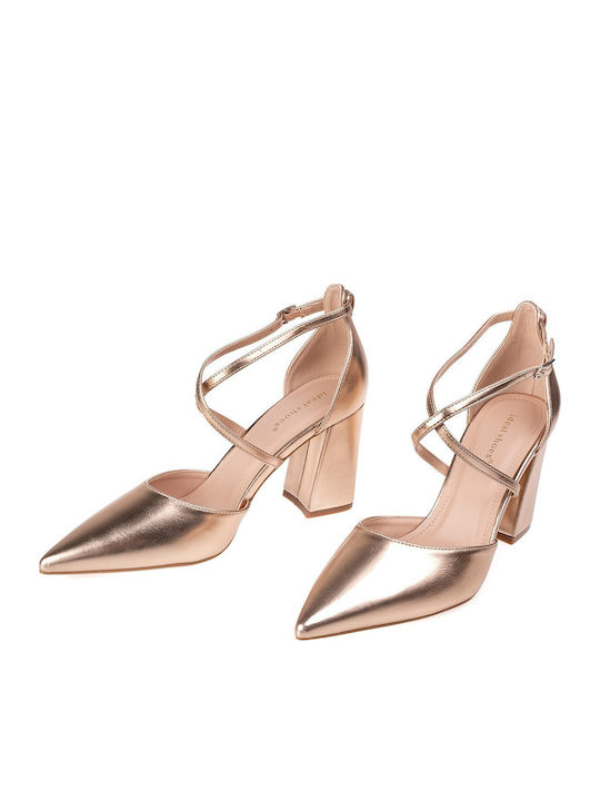 Spitze Pumps mit Riemen & Hohem Absatz Beige