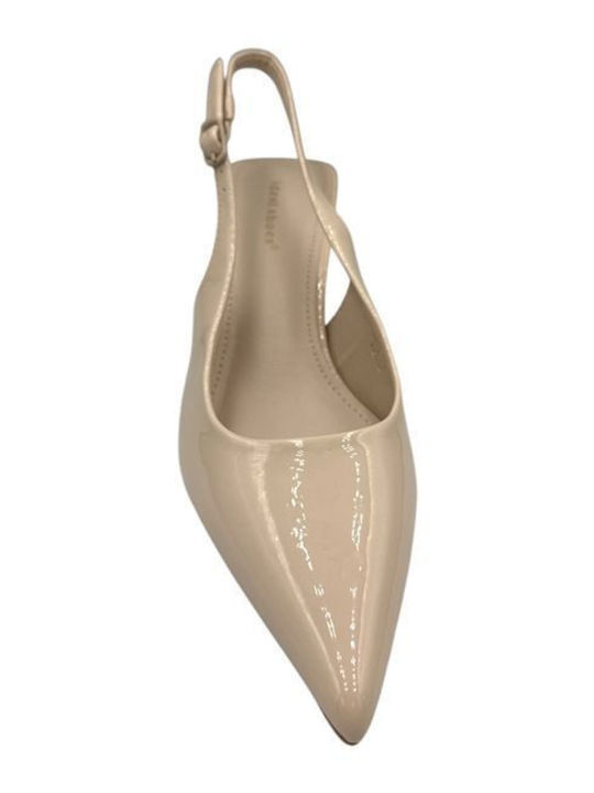 Heels in Patent Leather with Strap & Mid Heel Beige