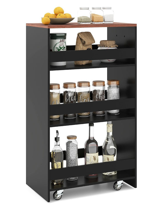 Costway Metallic Kitchen Trolley 3 Tiers Black 47.5x30x80.5cm