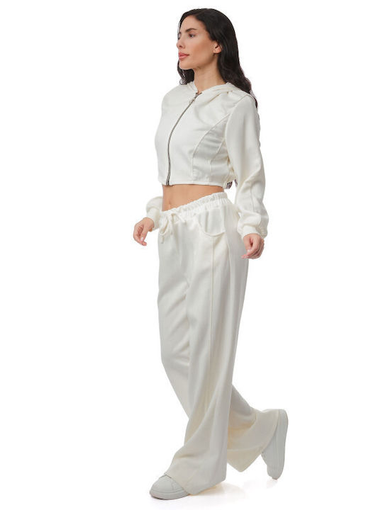 White Set Wide-Leg Trousers Cropped Jacket