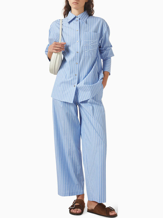 Дамски Текстилен Панталон На Райета Classic Blue Stripe