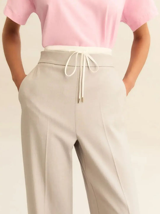 Women's High Waist Fabric Trousers in Regular Fit Light Gray