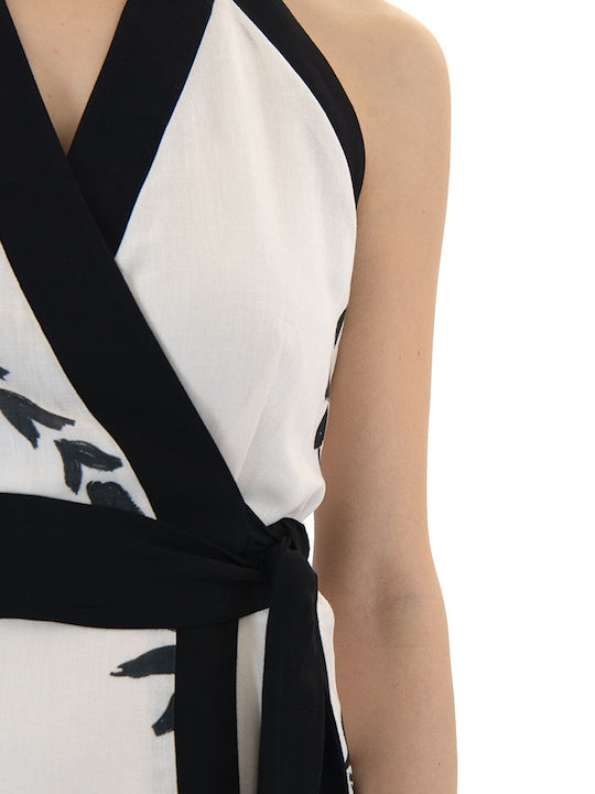 Summer Mini Dress Wrap Ecru-Black