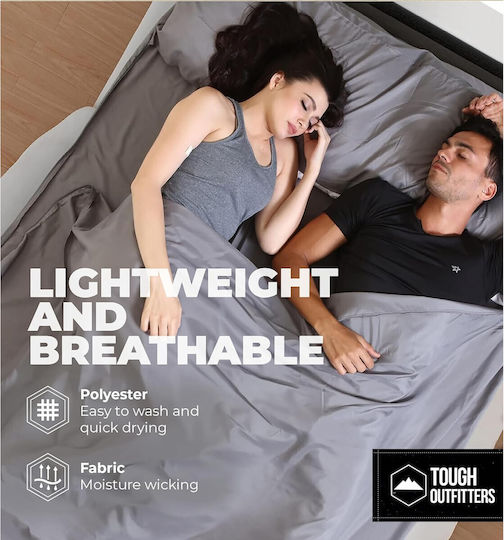 Travel Tip Foaie Pentru Sac De Dormit Fleece Pentru 2 Persoane 188 X 216 Cm Ultra-ușor Cu Fermoar Gri