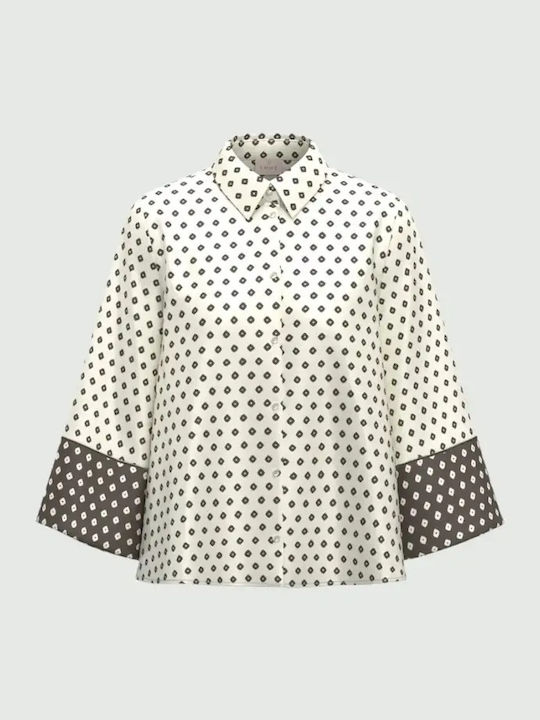 Long Sleeve Women's Satin Shirt Off White