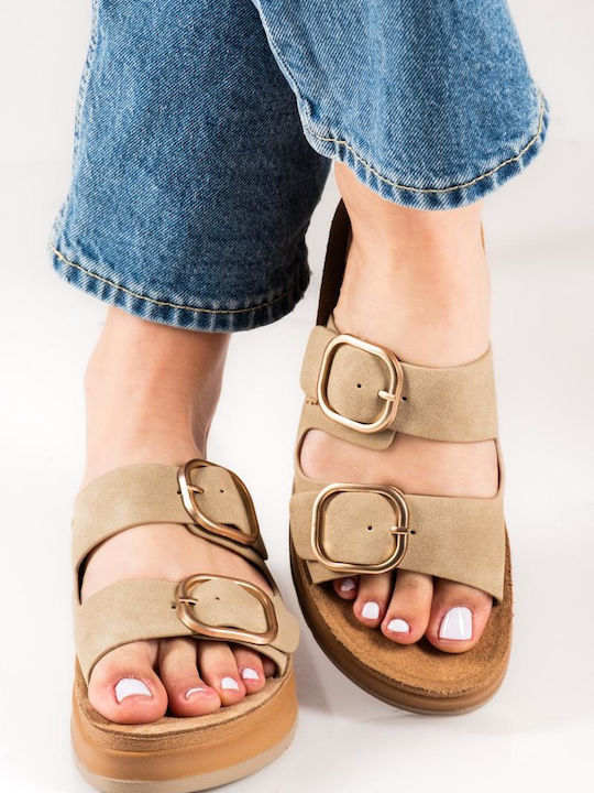 Γυναικεία Ανατομικά Σανδάλια Flatforms Μπεζ