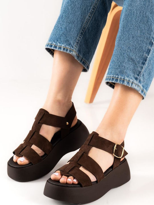 Women's Flat Sandals Gladiator Flatforms Brown