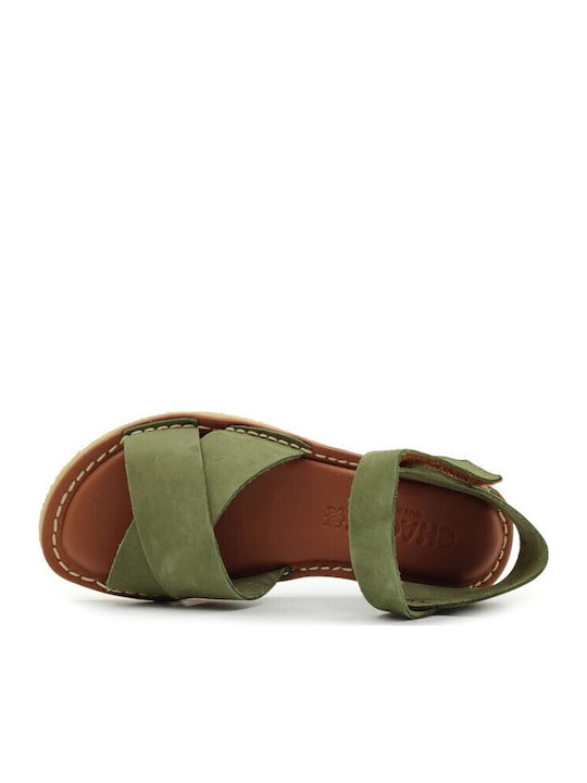 Deri Frauen Flache Sandalen Grün