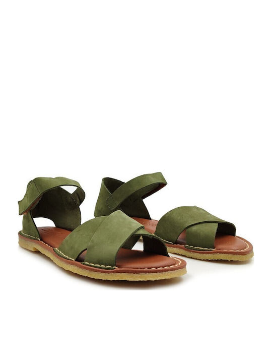 Deri Frauen Flache Sandalen Grün
