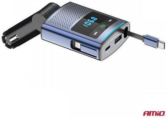 AMiO Transmițător FM Auto cu Type-C / USB / Bluetooth