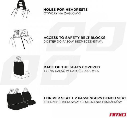 Amio Car Seat Covers Type Sc-01 Gray Trucks 3 Pieces 04601/am Amio 04601/am
