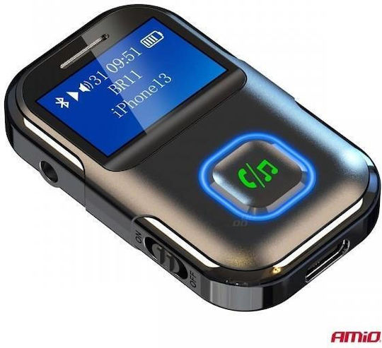 Amio Bluetooth Receiver Btr-03 Wireless Audio Transmission Mini Jack 3.5mm Port Lcd Display 1 Pc 04659/am Amio 04659/am