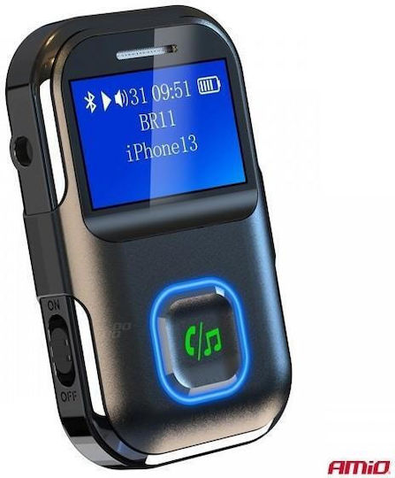 Amio Bluetooth Receiver Btr-03 Wireless Audio Transmission Mini Jack 3.5mm Port Lcd Display 1 Pc 04659/am Amio 04659/am