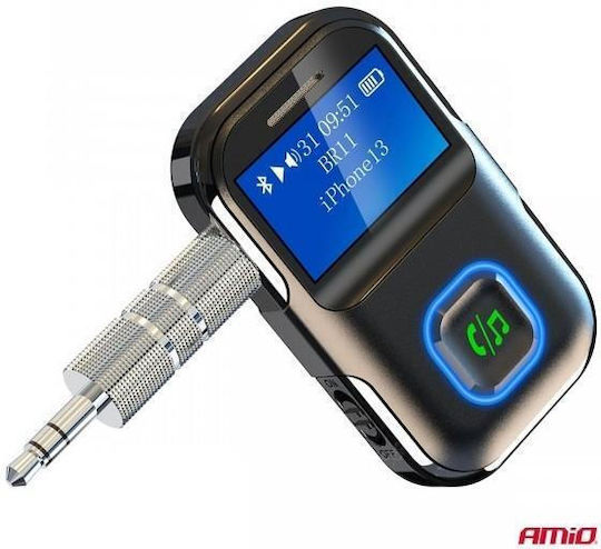 Amio Bluetooth Receiver Btr-03 Wireless Audio Transmission Mini Jack 3.5mm Port Lcd Display 1 Pc 04659/am Amio 04659/am