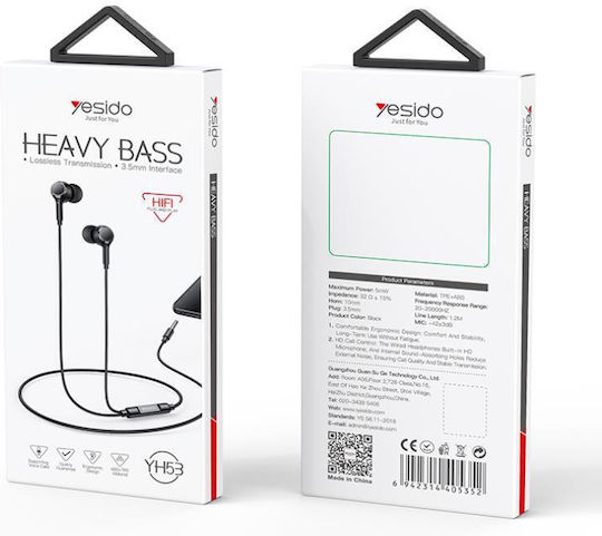Yesido Yh53 În ureche Handsfree cu două căști cu mufă 3.5mm Negru