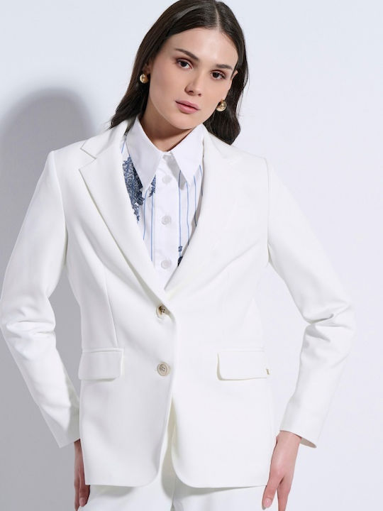 Matis Fashion Μακρύ Γυναικείο Σακάκι Off White