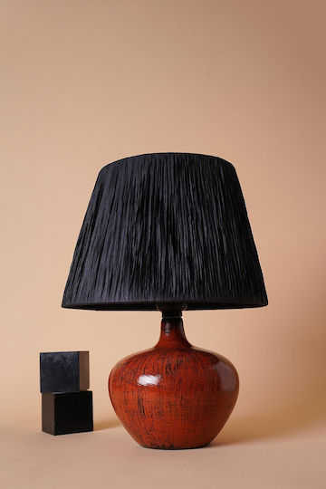 Keramik Tischlampe Rote Keramik Mit Schwarzem Hut 30x40cm