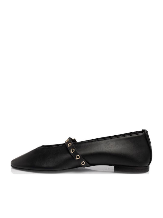 Leather Women's Ballerina Shoes in Black Colour