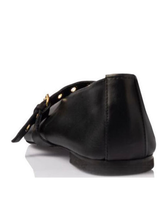 Leather Women's Ballerina Shoes in Black Colour