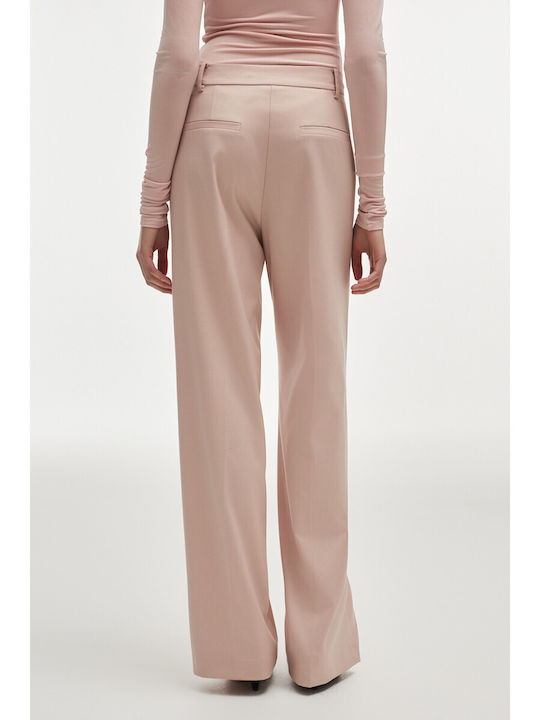Women's High Waist Fabric Trousers in Straight Leg Style Pink