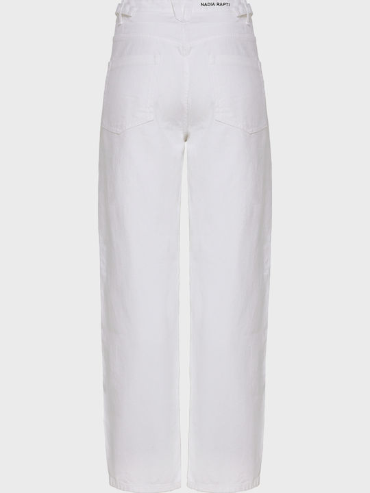 High Rise Women's Jean Pants in Straight Leg White