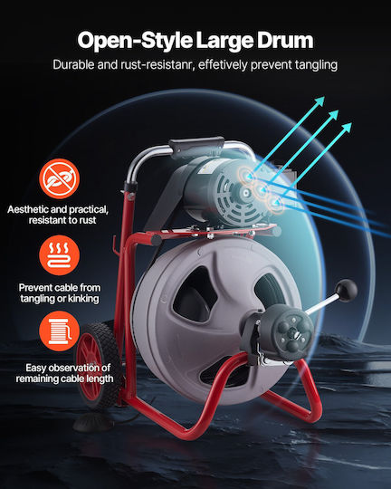 Vevor Steel Drain Unblocker 22m with Maximum Unclogging Thickness 9.5mm