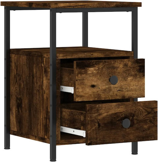 Wooden Bedside Table With Metal Legs Brown 34x35.5x50cm