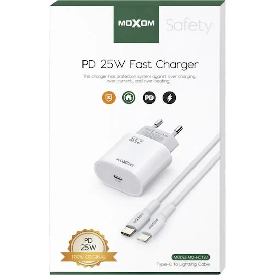 Moxom Mobile Phone Charger with USB-C Port and USB-C Cable 25W Power Delivery White