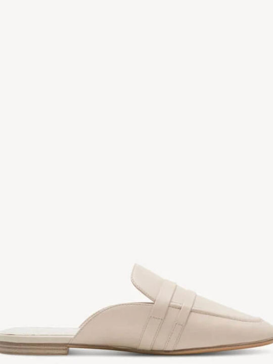 Leather Mules with Heel in Ecru Colour