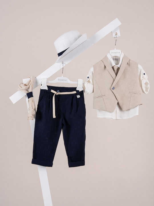 Piccolino Baptism Suit with Vest for Boys Linen Enzo Navy Blue
