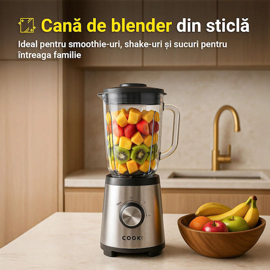 COOK-IT Μπλέντερ με Γυάλινη Κανάτα 1.75 lt 1500W Γκρι