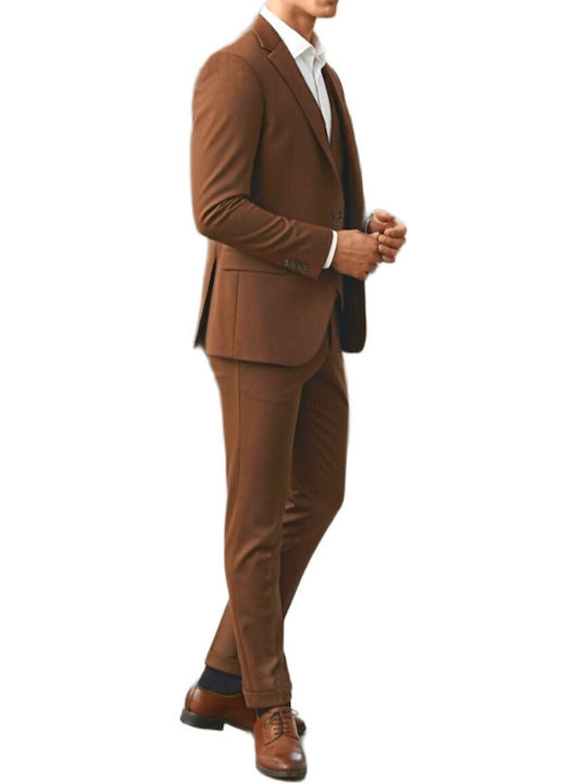 Costum Barbatesc Cu Croială Slim Tabac