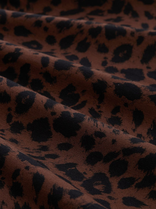 Women's Blouse Brown Black Small Leo Print