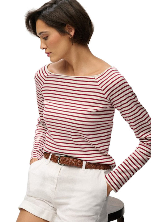 Women's Off-Shoulder Striped Blouse Bordeaux Red Stripe