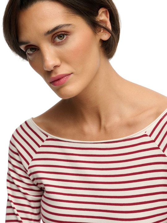 Women's Off-Shoulder Striped Blouse Bordeaux Red Stripe