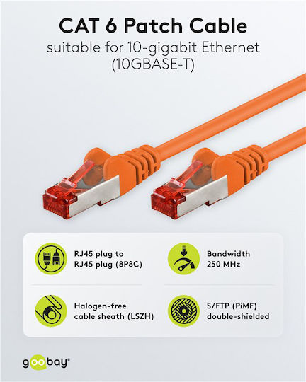 Goobay S/FTP Cat.6 (Gigabit) Καλώδιο Δικτύου Ethernet 0.25m Πορτοκαλί