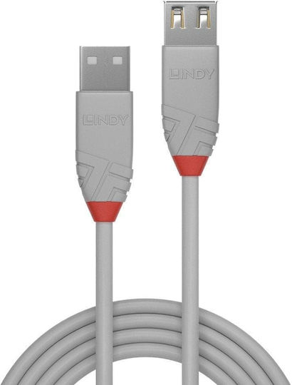 Lindy 0.2m USB 2.0 Cable A-Male to A-Female Gray (36710)