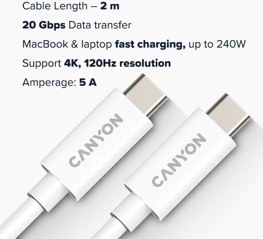 Canyon USB 4 Video Kabel USB-C Männlich - USB-C 240W PD Weiß 2m