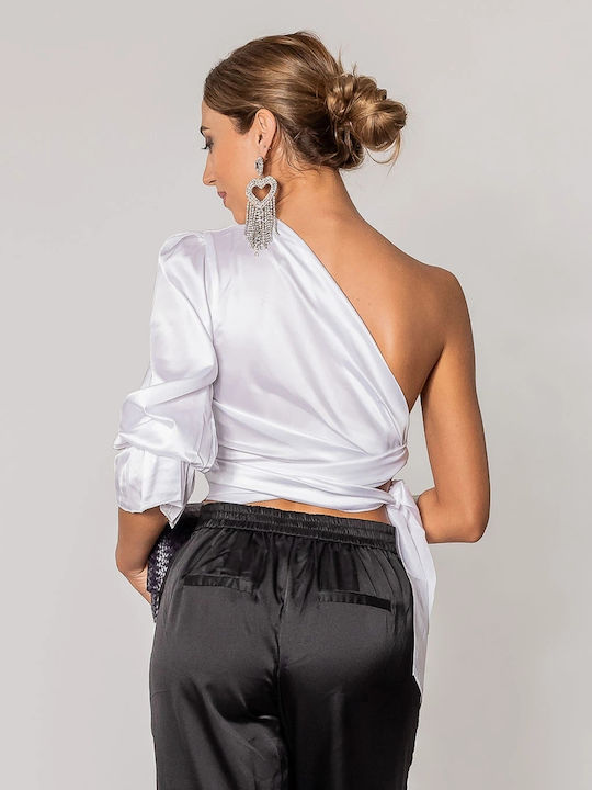 Damen Bluse Satin Weiß