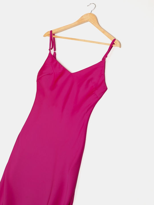 Summer Maxi Evening Satin Slip Dress with Slit Magenta