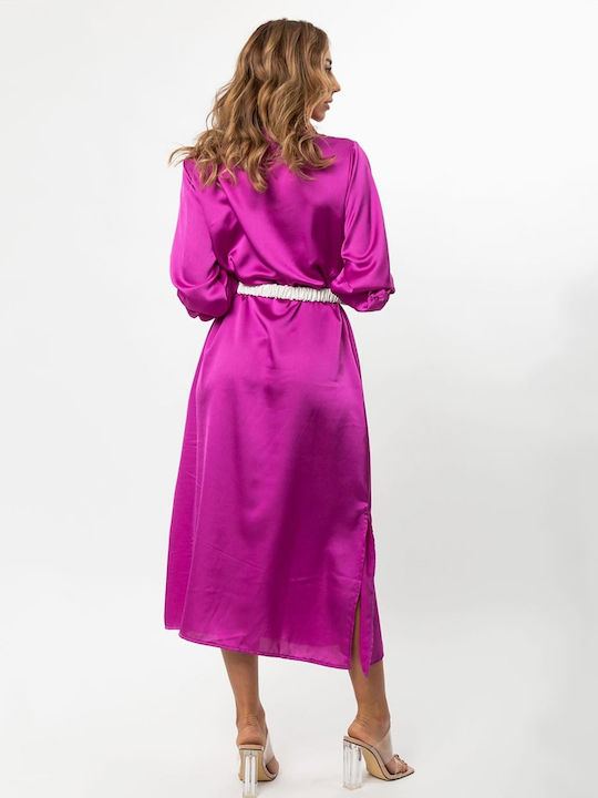 Midi Abend Kleid Satin Lila
