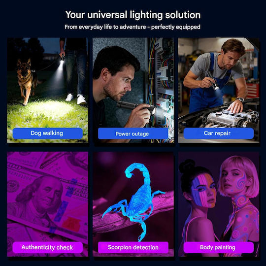 Lanternă Reîncărcabilă LED UV IP67 cu Luminozitate Maximă 500lm