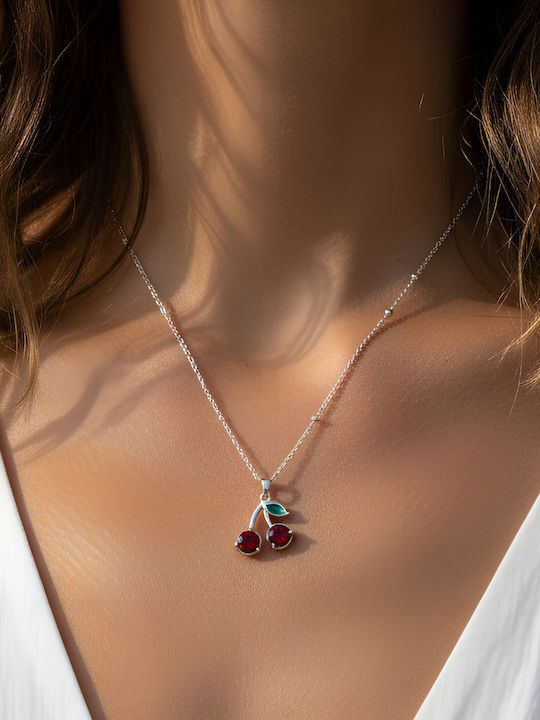 Chrysothemiss Damen Halskette Cerisier Silber Kirschen Rostfreier Stahl