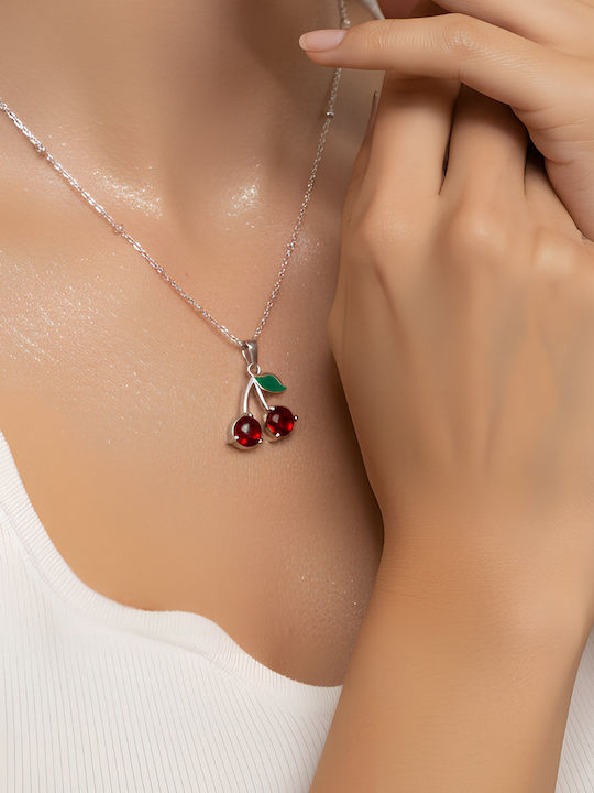 Chrysothemiss Damen Halskette Cerisier Silber Kirschen Rostfreier Stahl