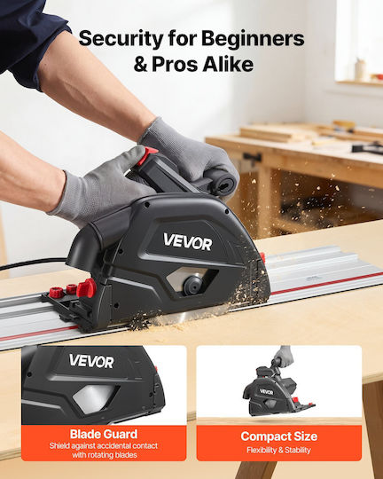 Vevor JLGDJ1200W65PJ2R1001V2 Βυθιζόμενο Δισκοπρίονο 1200W με Σύστημα Αναρρόφησης