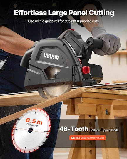 Vevor JLGDJ1200W65PJ2R1001V2 Βυθιζόμενο Δισκοπρίονο 1200W με Σύστημα Αναρρόφησης