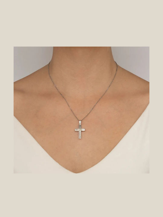 Männlicher Weißgold Kreuz 9K Beidseitig mit dem Erestaurierten mit Kette