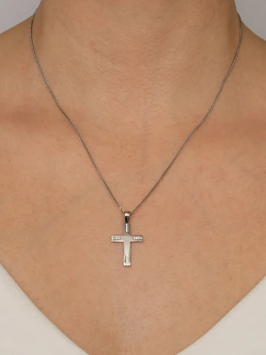 Damen Weißgold Kreuz 14K mit Kette