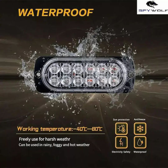 First-Class Led Strobe Φaro Όγκου Κόκκινο 12led 12/24v 6000lm 8 Τεμάχια Tc-351