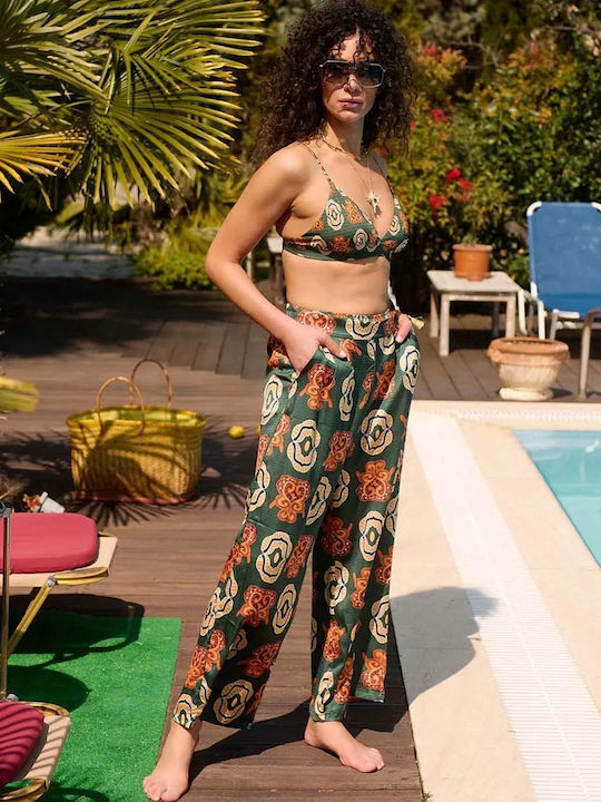 Women's Satin Trousers Green
